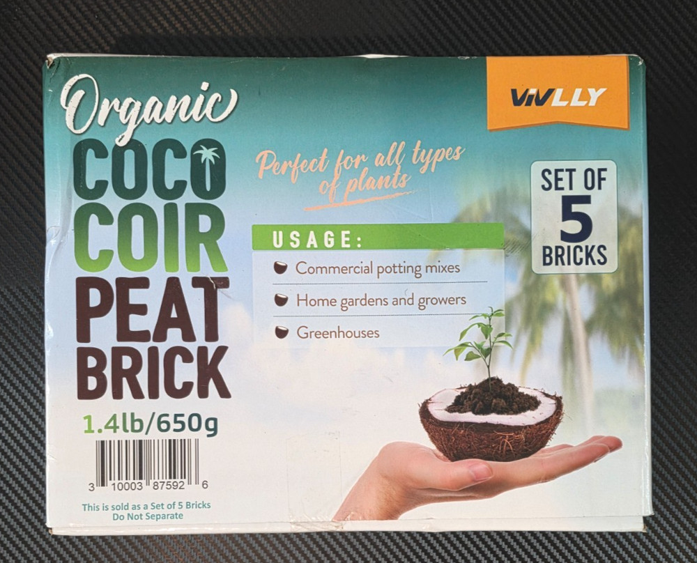 Vivlly Compressed Organic Coco Coir Peat Bricks 5-Pack, Suitable for all Plants