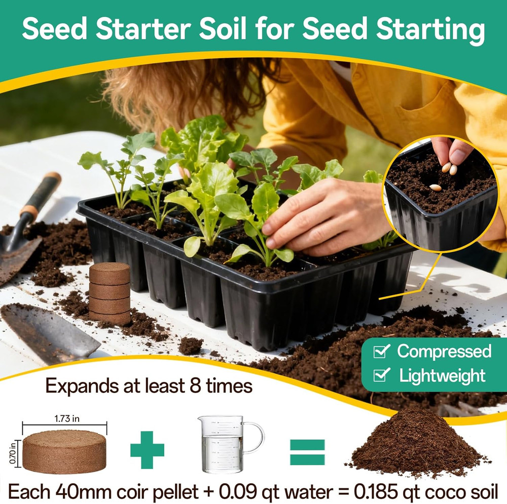 50 Pack Coco Coir Pellets 40mm Compressed Soil Discs Seed Starter Expands 9 Qt