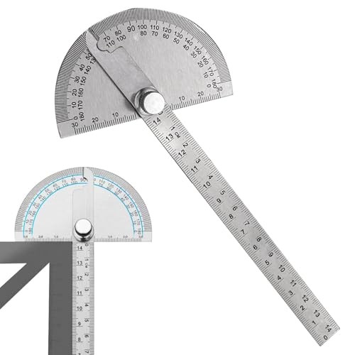 Stainless Steel Angle Protractor, 0-180° Round Head Protractor, Silver