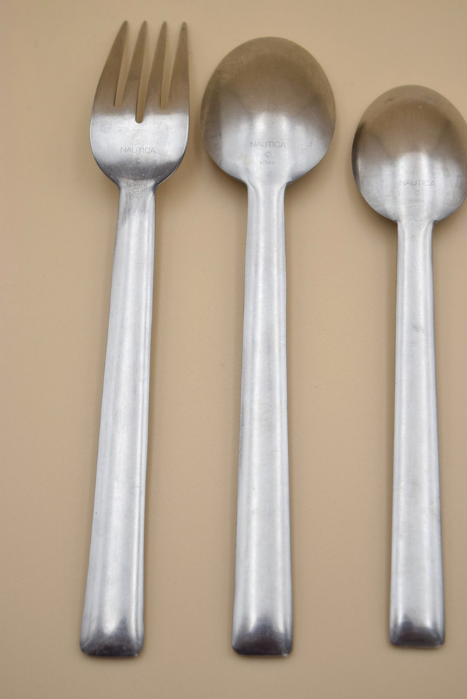 3pc Nautica Arctic White Flatware Set Dinner Fork Tablespoon Teaspoon