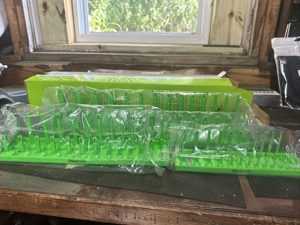 Olsa Tools 3 Pc Standard Socket Tray Set Green Never Used Open Box