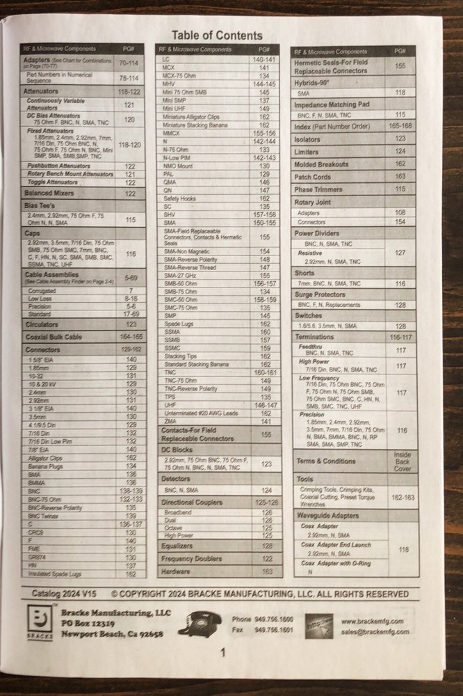 Bracke Manufacturing RF & Microwave Components 2024 Catalog