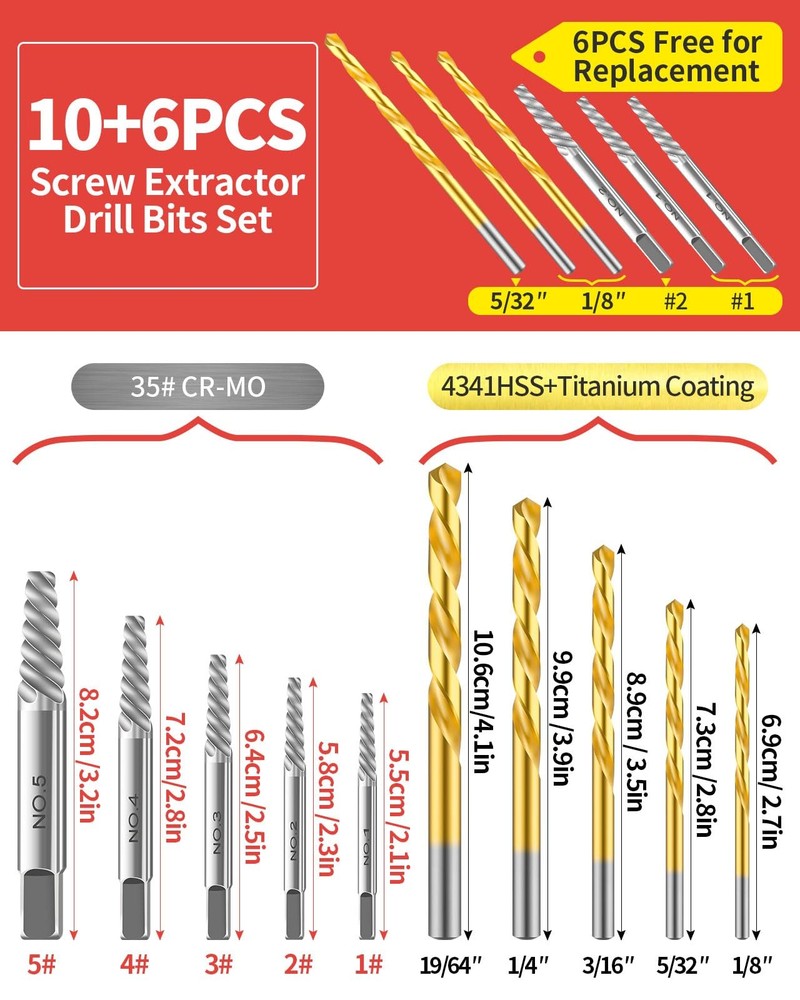 LINGIGAOUT 16PCS Screw Extractor Set with Left Handed Drill Bits Easy Black