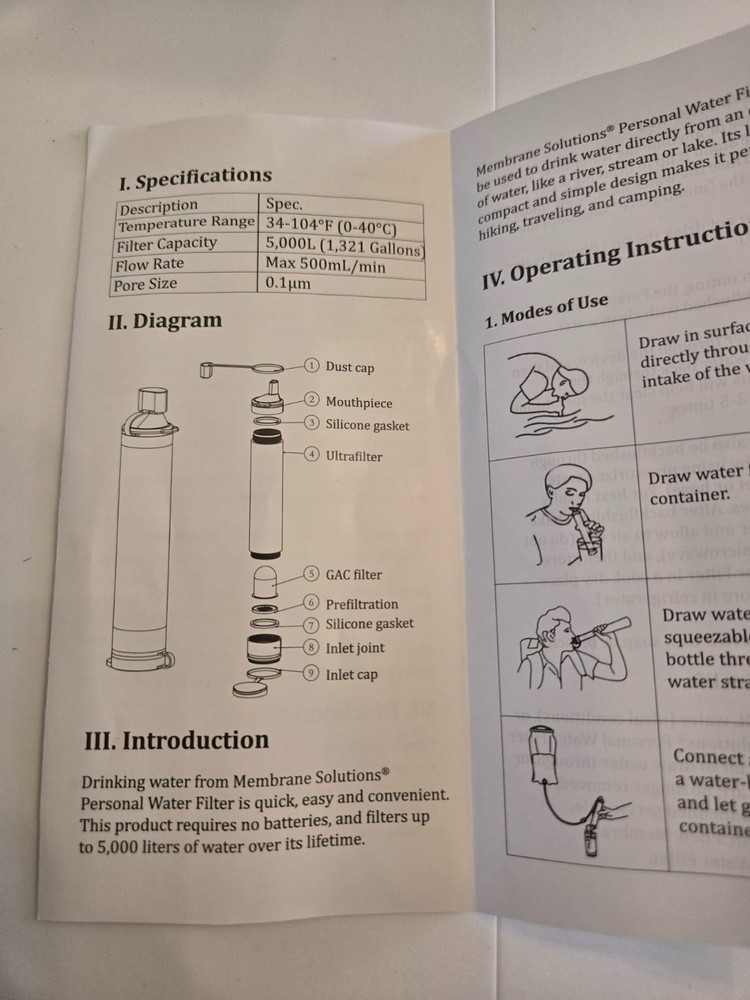 Membrane Solutions Straw Water Filter, Portable Personal Water Filter, 4 Pack