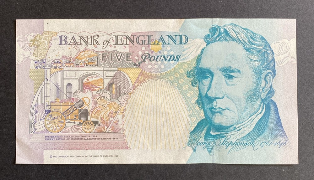 £5 UK Gill Prefix A11 1990s Five Pound Note, Uncirculated George Stephenson