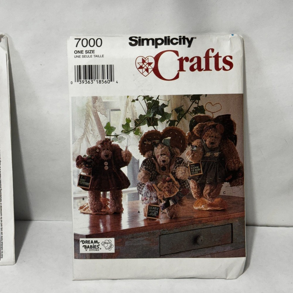 Simplicity #7000 BEARS WITH CLOTHES & ANGEL WINGS 12" Sewing Pattern Uncut