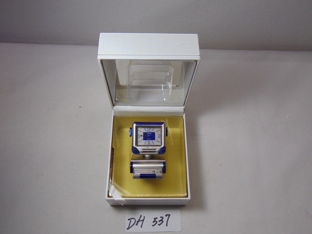 Timex Collectible Mini Clock Desktop Computer Analog Quartz Silver Tone In Box