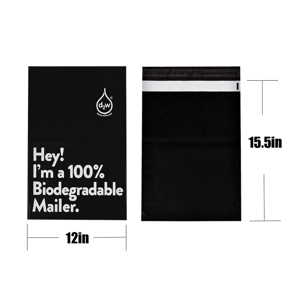 12x15.5 Inches 100% Biodegradable D2W Poly Mailers, 50pcs Black Compostable E...
