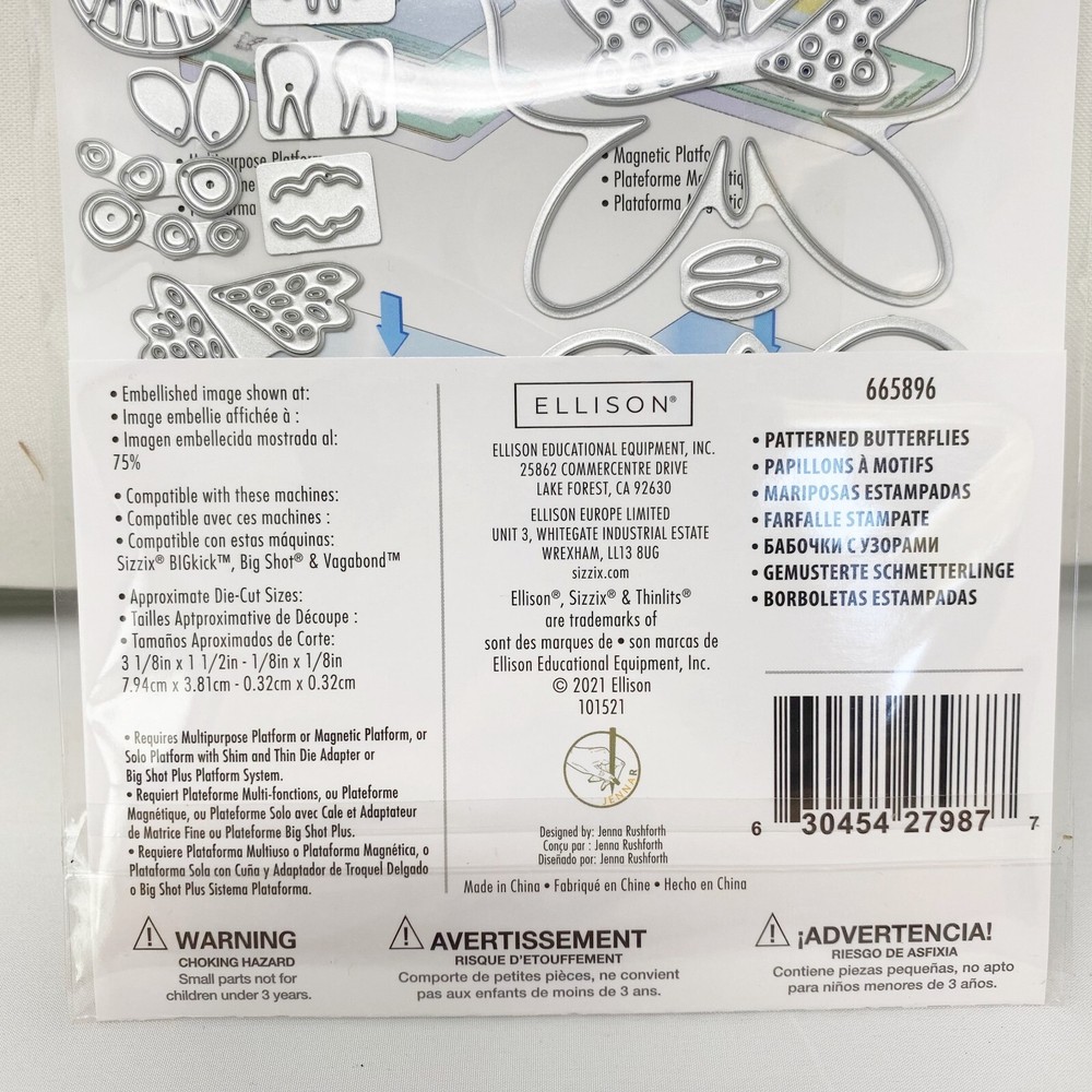 Sizzix Thinlits Patterned Butterflies Cutting Dies by Jennar 665896 NEW