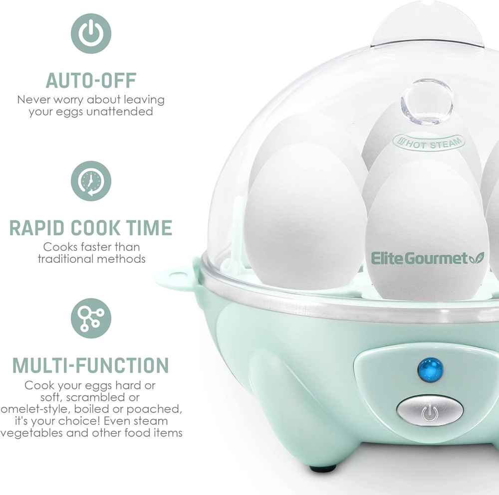 Easy Electric 7 Egg Capacity Soft, Medium, Hard-Boiled Cooker Poacher, Scrambled