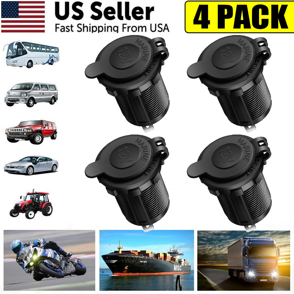 4 PACK 12V Cigarette Lighter Socket Car Marine Motorcycle ATV RV Power Socket US