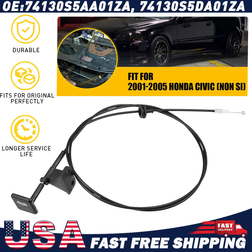 Hood Latch Release Cable with Handle Pull Fits For 2001-2005 Honda Civic Non Si