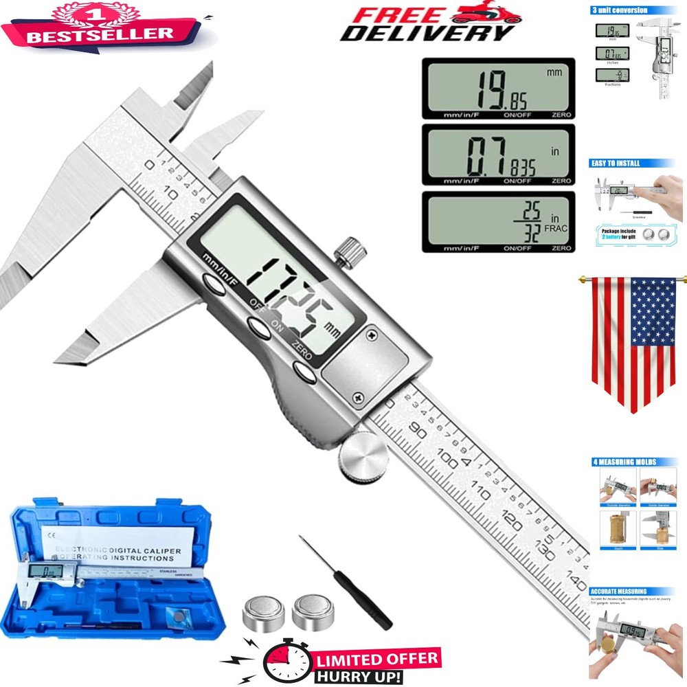 Versatile 6" Digital Caliper - Stainless Steel with Automatic Shut-off Feature