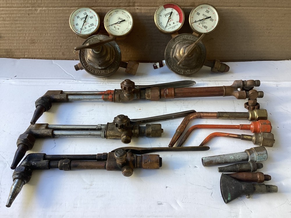 Vintage Vicrtor Oxy-Acetylene Torch Set, Gauges,