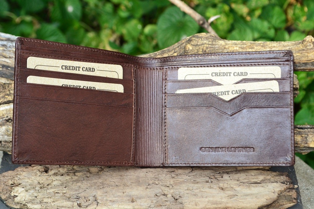 Masonic Brown Leather Bi-Fold Wallet - Mason - Embossed Square and Compasses