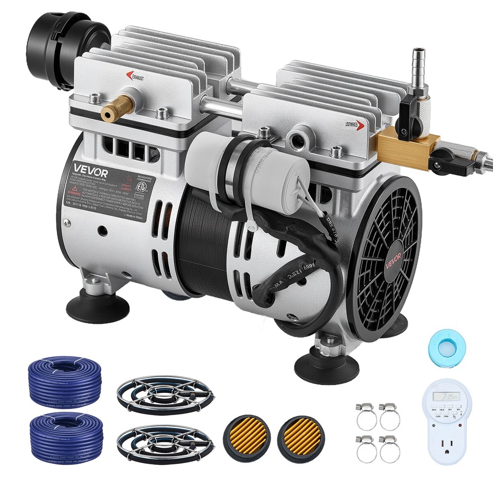 VEVOR 5.2CFM Aeration System for Ponds up to 3 Acre 3/4HP Compressor 2 Diffusers