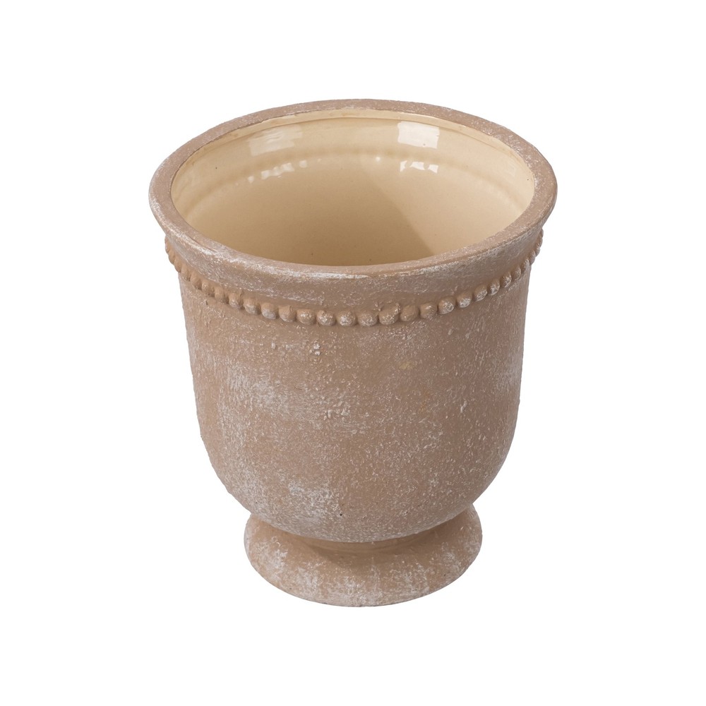 Brown Ceramic Urn Planter Pot W/ Elegant Dot Pattern 8 inch
