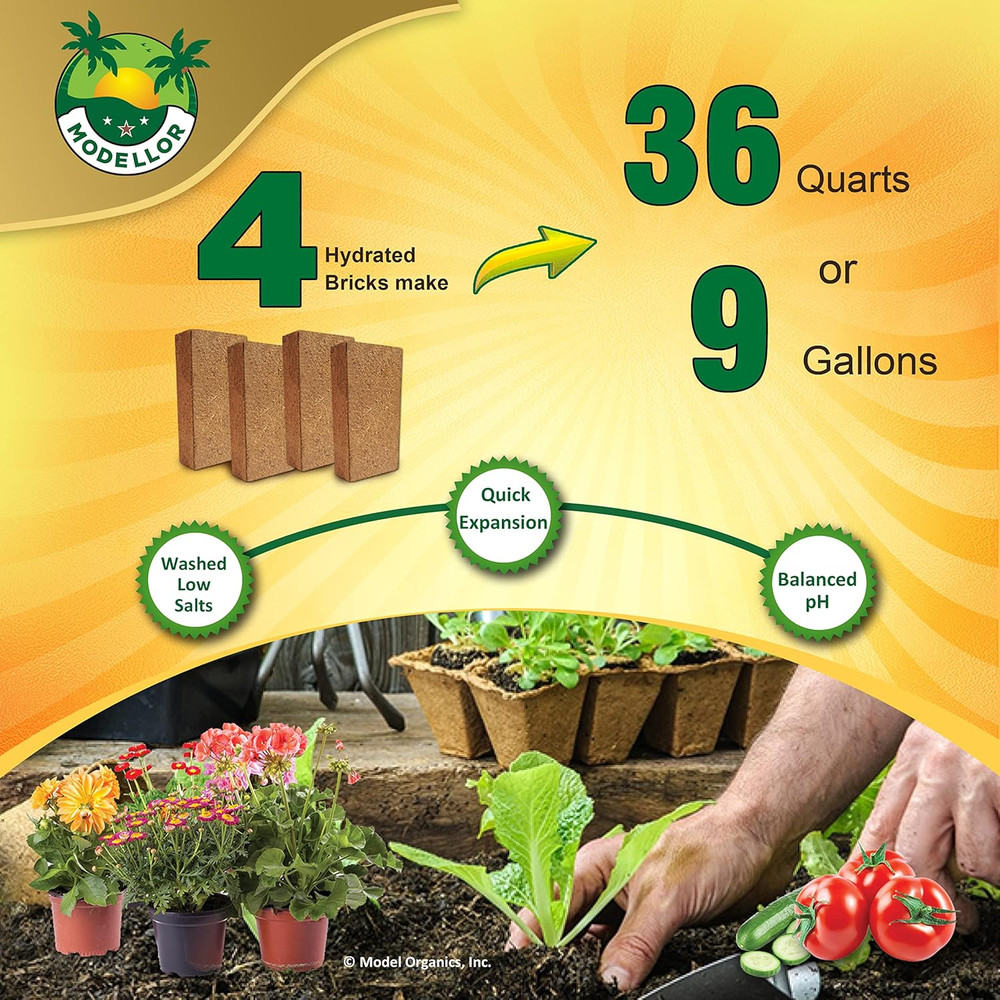 4 Bricks (5 Lb) Premium Super Washed Coco Coir, Yields 9 Gallons, Seed Starter,
