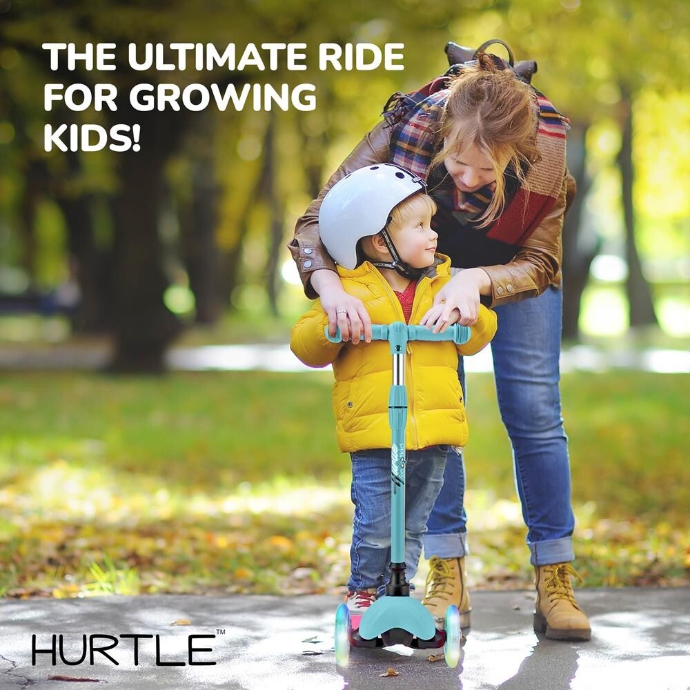 Hurtle Lightweight & Adjustable Mini Kickboard Scooter for Kids (Teal Blue)