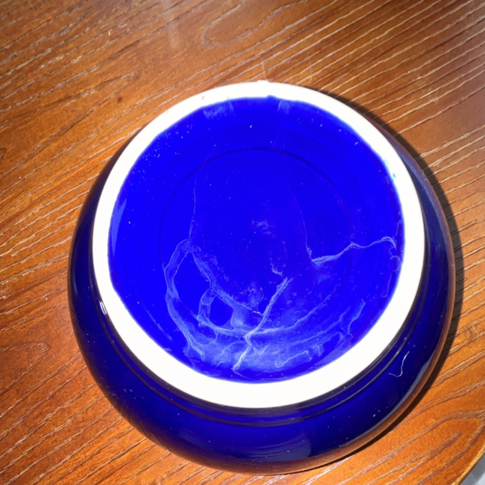 Ceramic Mixing Bowl Set of 2 Blue White Nesting Solid Pattern