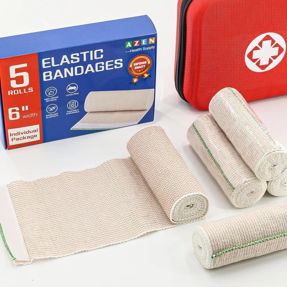 6" Wide Cotton Elastic Compression Bandage Body Wrap Hook/Loop 5 Pack