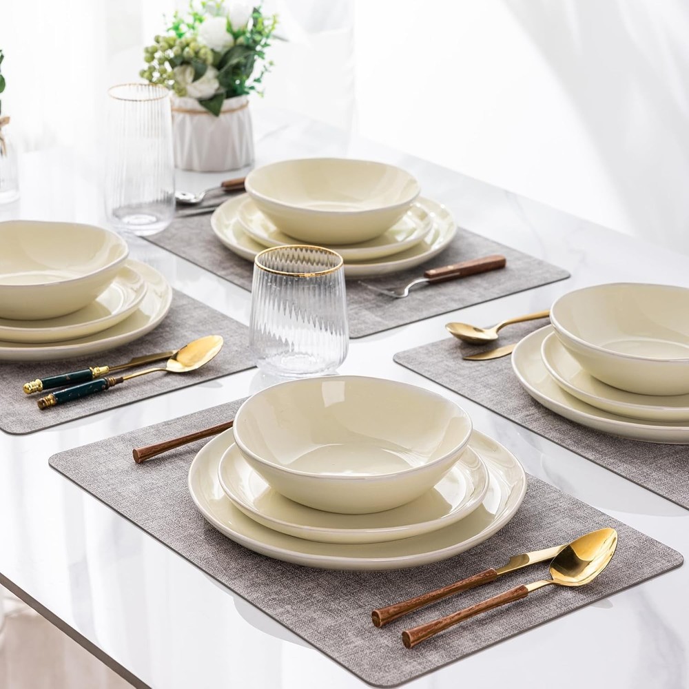 Ceramic Dinnerware Sets,Handmade Reactive Glaze Stoneware Plates & Bowls