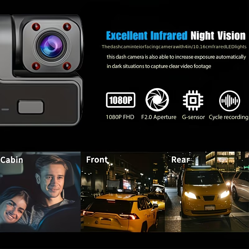 1080P Dual Dash Cam Front & Inside Car Camera IR Night Vision Loop Recording DVR