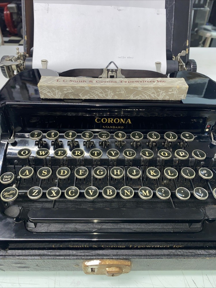 Vtg 1930s Smith Corona Standard Typewriter Floating-Shift Glossy Flat-Top w Case