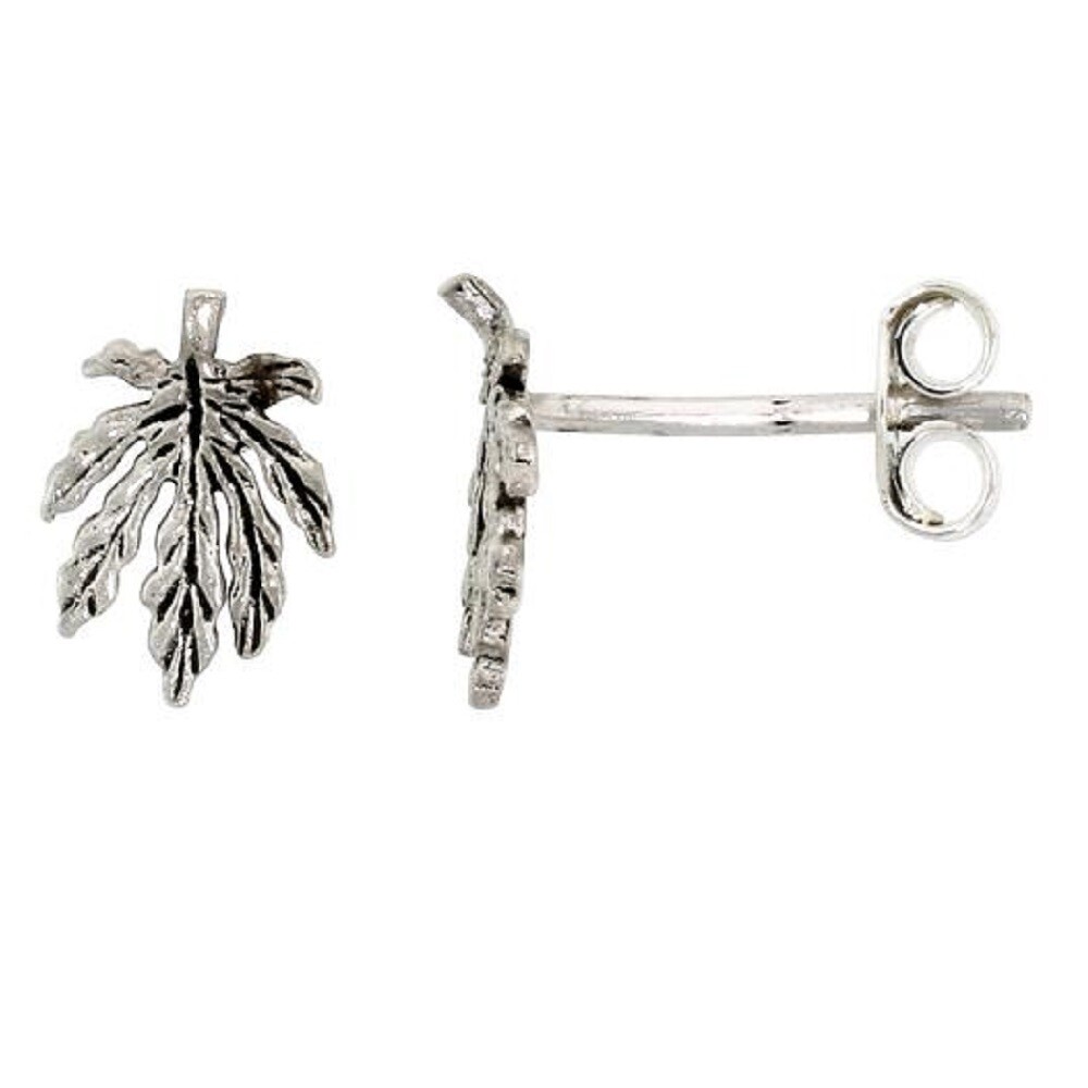 Sterling Silver Pot Leaf Stud Earrings