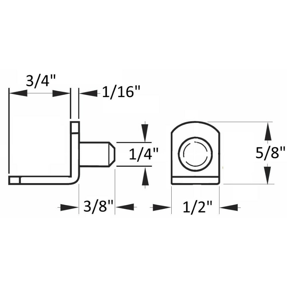 1/4" Polished Brass "Bracket" Shelf Support Pegs - 25 Pack