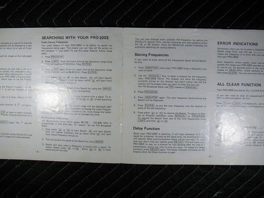 Genuine Realistic PRO-2003 Programmable AM/FM Scanning Receiver Manual