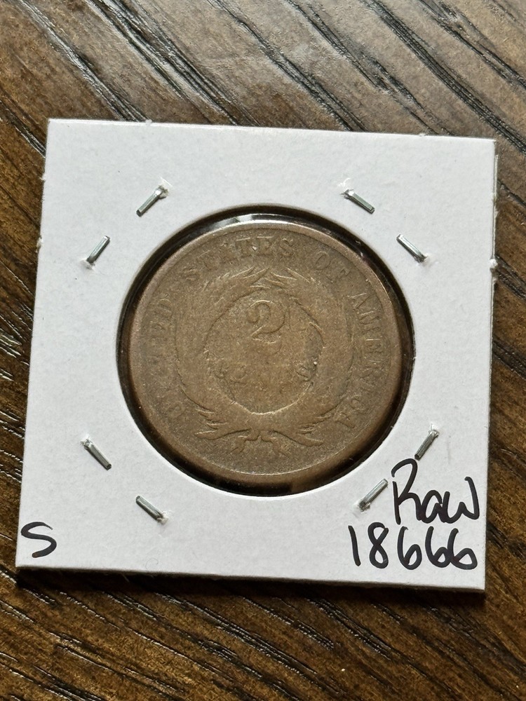 1865 Two Cent Piece Nice Good U.S. 2c Type Coin (Raw18666)