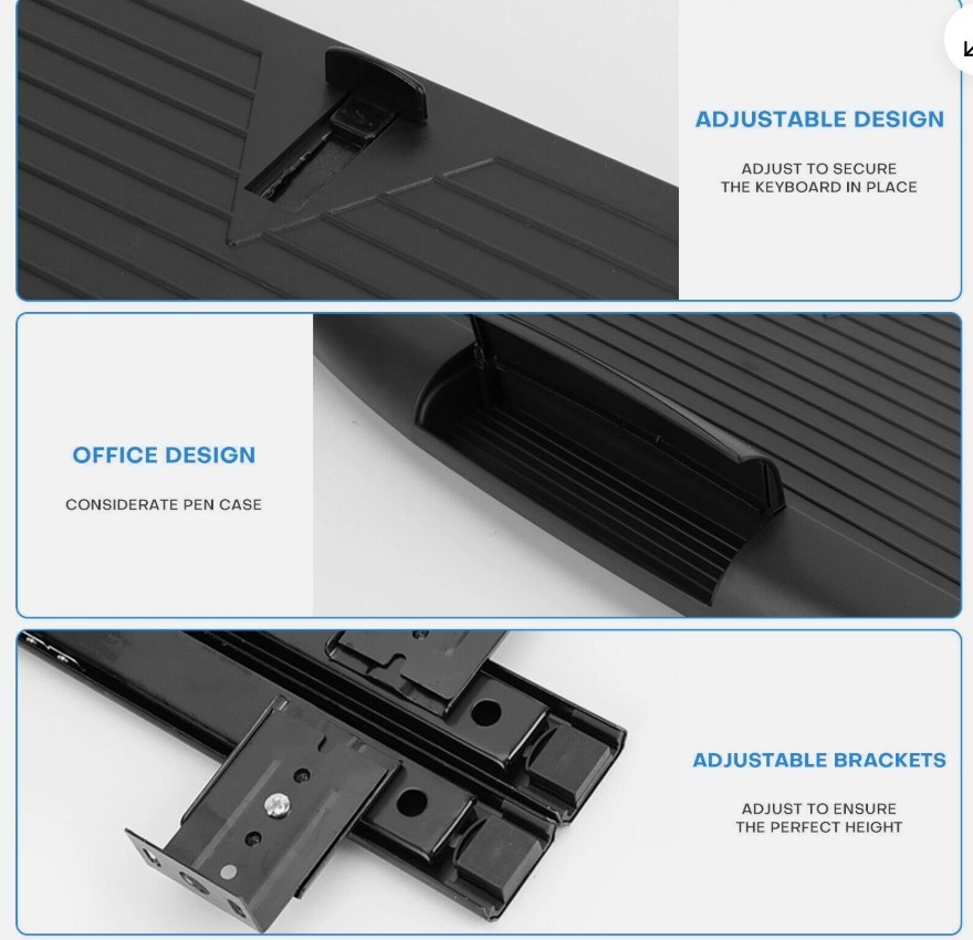 Pull Out Keyboard Drawer Under Desk w/Hideable Mouse Tray Slide Rail Black