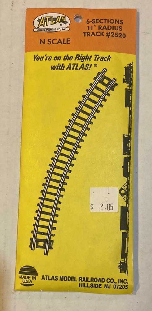 Atlas N Scale 11” Radius Track - 6 Sections - Track #2520