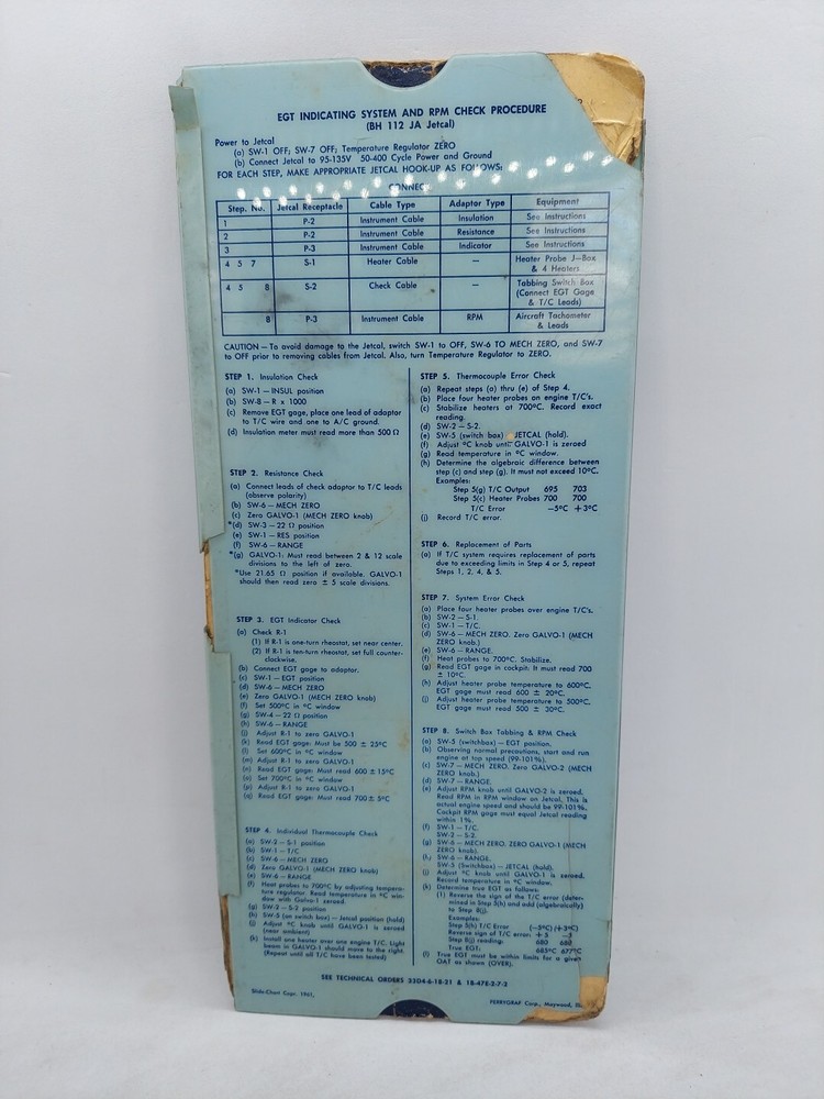 1961 General Electric J47-GE-25 & 25A Engine Conditioning Data Slide Chart B-47