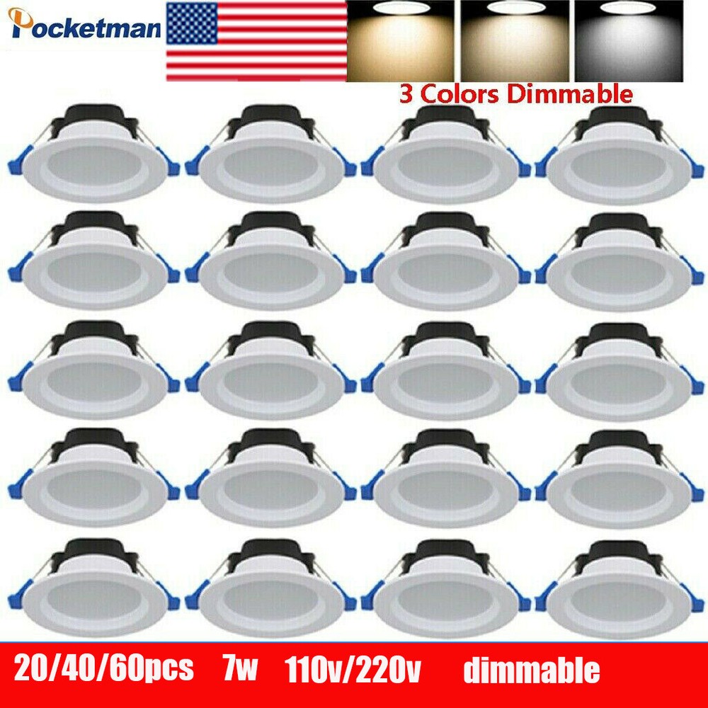 20/60Pack 7W Dimmable Downlight LED Recessed Ceiling Light Panel Spotlight Lamp