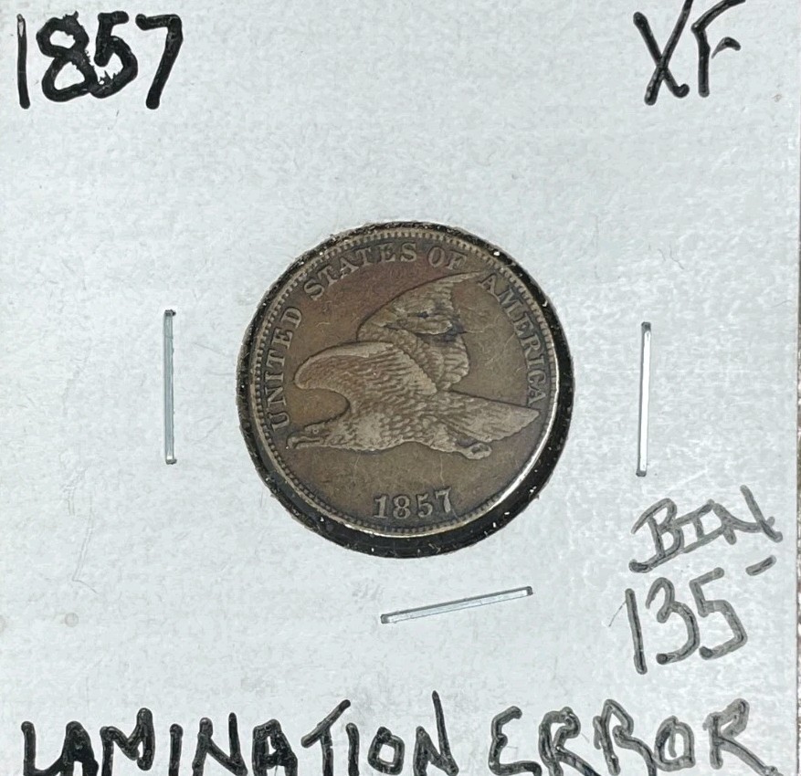 1857 FLYING EAGLE CENT~ XF LAMINATION ERROR ~NICE COIN~
