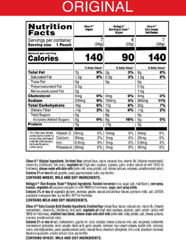 Kellogg's Variety Pack Assorted Snacks, Lunch Snacks, 20 Count