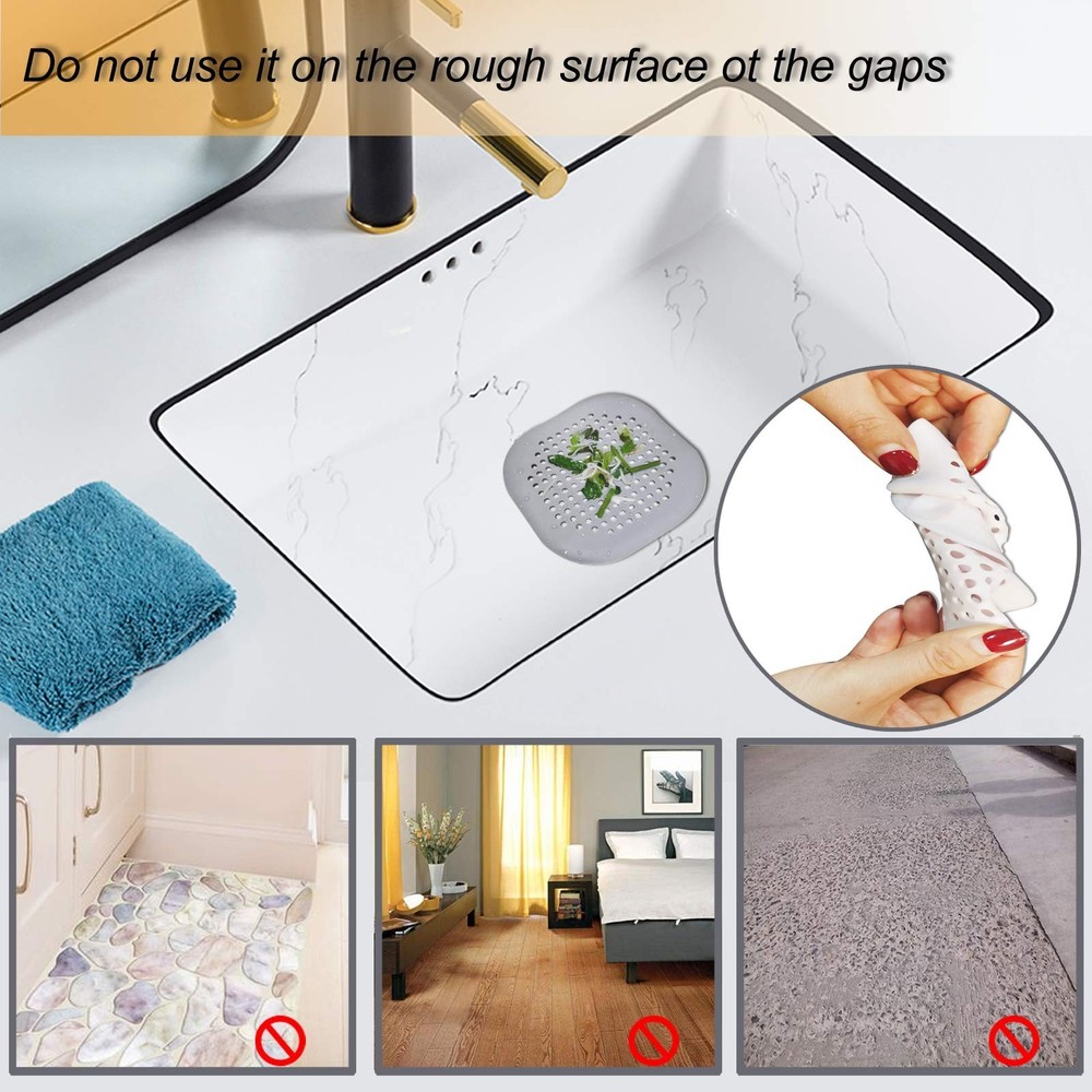 Square Hair Drain Catcher Silicone Stopper with Suction Cup, 2-Pack Bath/Kitchen