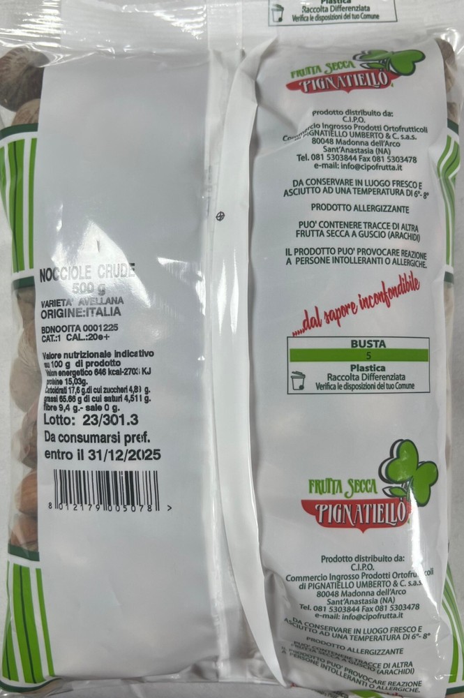 Pignatiello Raw Hazelnuts 500g