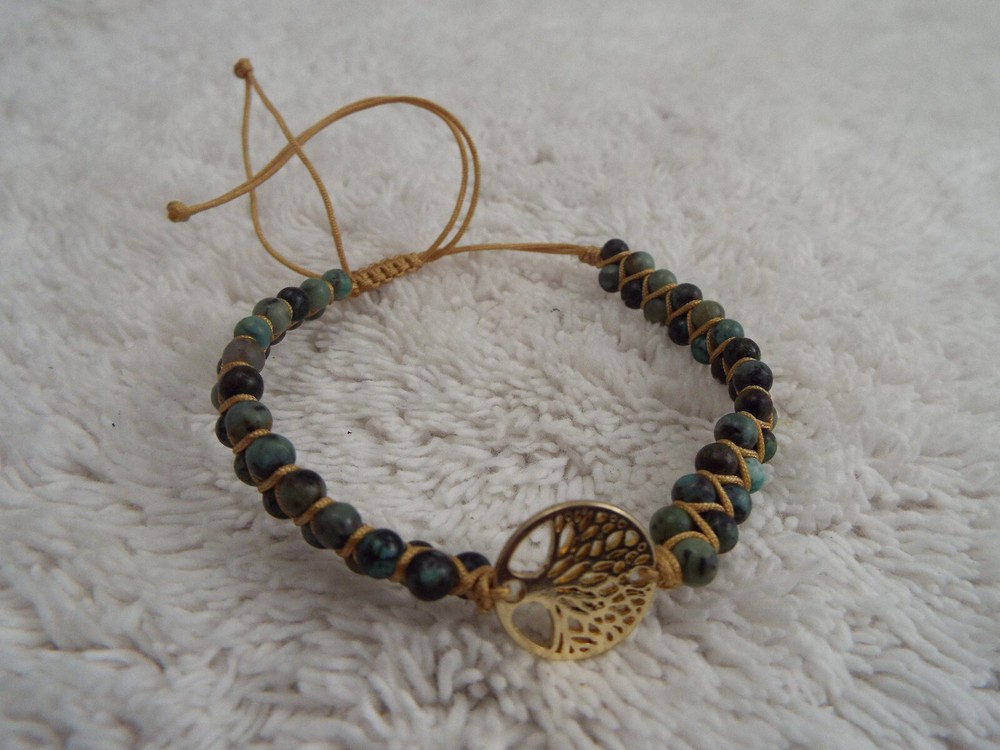 Green Tree Agate Stone Adjustable Cord Bracelet (J28)