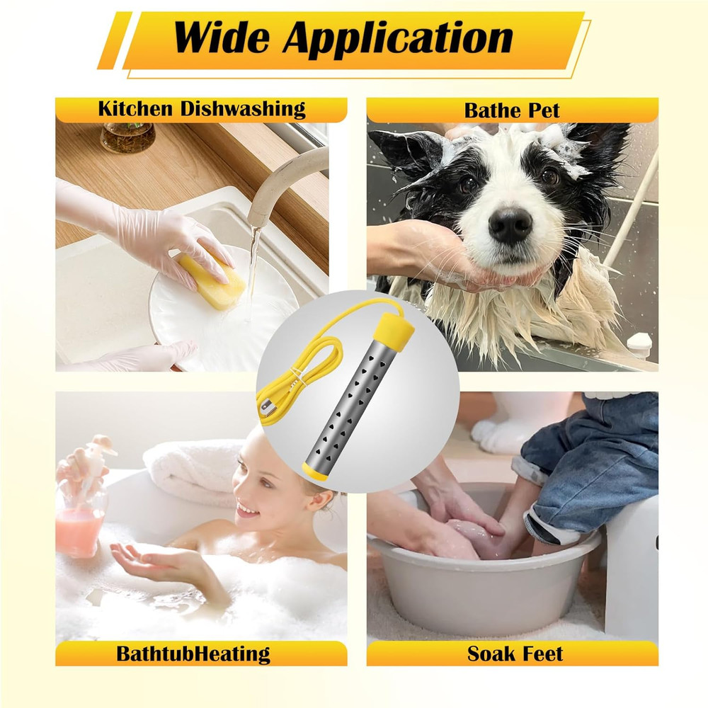 Immersion Water Heater Electric, Portable Bucket Heater with 304 Stainless Steel