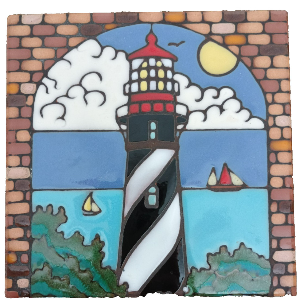 Triton Tile St Augustine Lighthouse Ceramic Tile Hand painted Hot Plate/Hanging