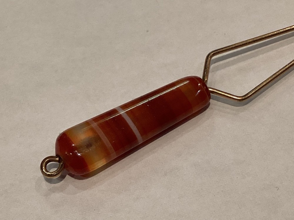 RARE ANTIQUE AUTHENTIC AGATE BUTTON HOOK MUST SEE NO RES