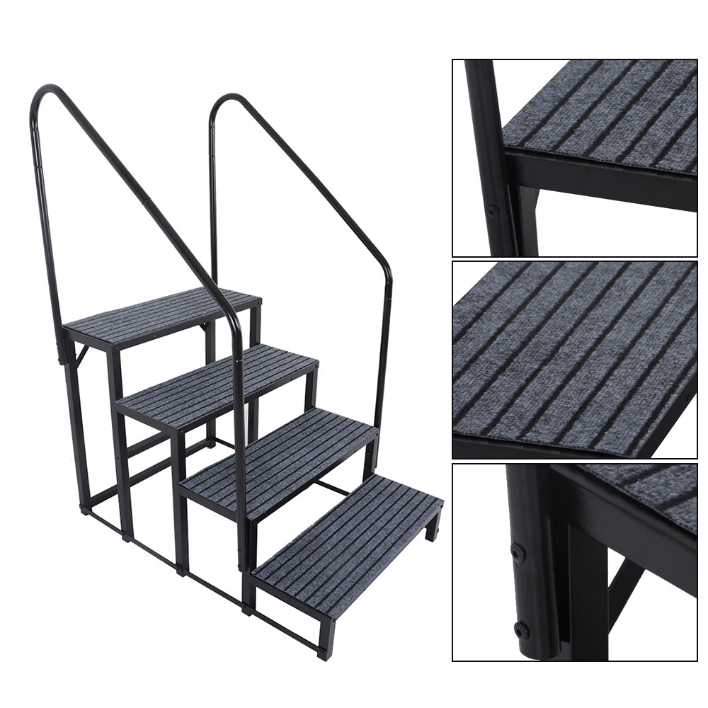 For 4 Step RV Steps with 2 Handrails w/Step Mat 660 lbs Load Capacity