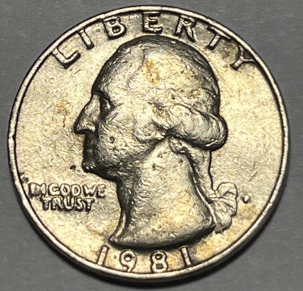 1981 P Washington Quarter Errors Strike Though Grease Unreadable Mint Mark #1