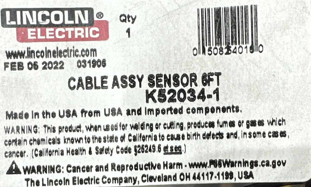 LINCOLN ELECTRIC K52034-1 CABLE ASSY SENSOR 6F.