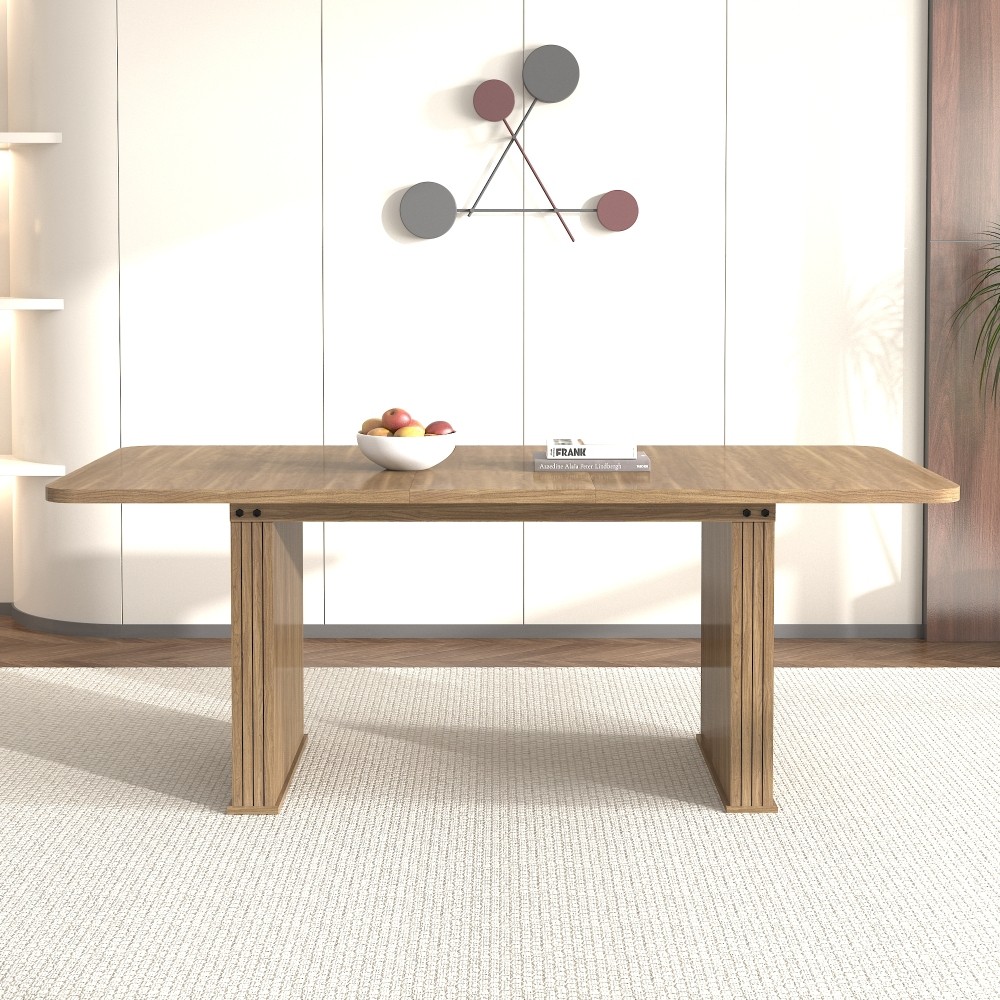 Beige Brown Extendable Dining Table Modern Wood Kitchen Table Double Robust