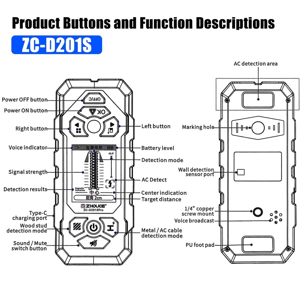 Stud Finder Wall Scanner 10 in1 Multi-Function Wall Detector Precisely Locate...