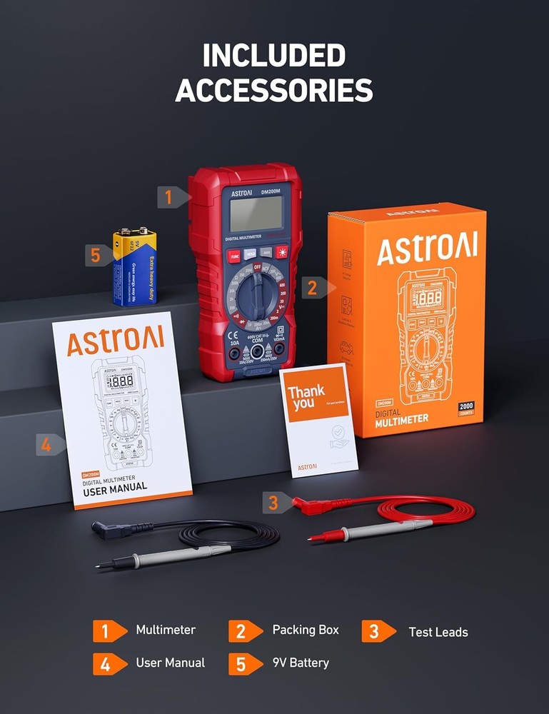 AstroAI Digital Multimeter Voltage Tester, TRMS 2000 Counts Volt Meter; Black